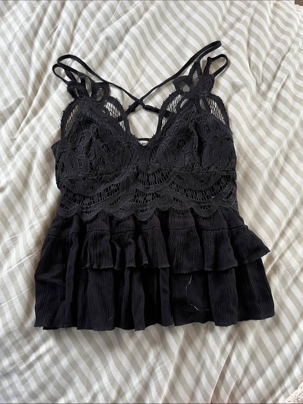 miami Black Lace Ruffle Cami Top